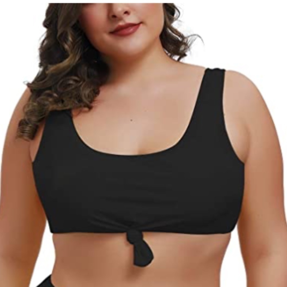 NWOT Pink Queen Tie Front Black Bikini Top 3XL